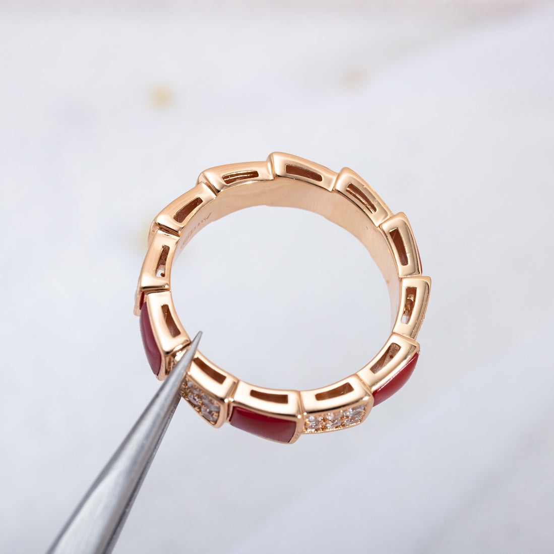 [Resenly Jewelry]SERPENTI RING PINK GOLD CARNELIAN DIAMOND PAVED 4MM