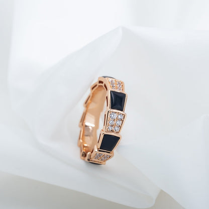 [Resenly Jewelry]SERPENTI RING PINK GOLD BLACK MOP DIAMOND PAVED 4MM