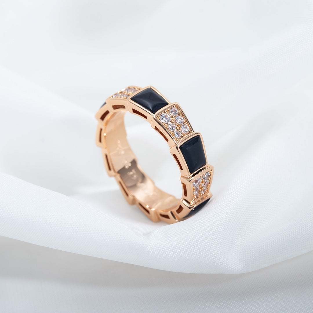 [Resenly Jewelry]SERPENTI RING PINK GOLD BLACK MOP DIAMOND PAVED 4MM