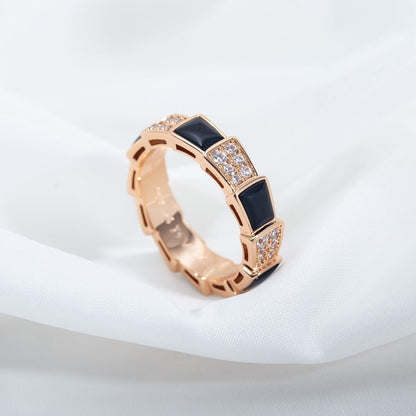 [Resenly Jewelry]SERPENTI RING PINK GOLD BLACK MOP DIAMOND PAVED 4MM