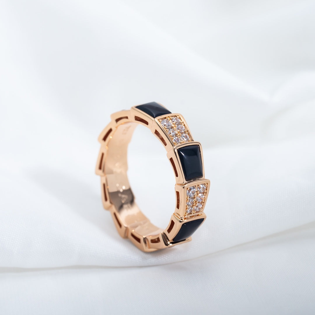 [Resenly Jewelry]SERPENTI RING PINK GOLD BLACK MOP DIAMOND PAVED 4MM