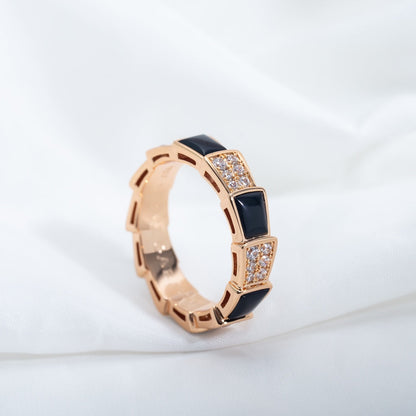 [Resenly Jewelry]SERPENTI RING PINK GOLD BLACK MOP DIAMOND PAVED 4MM