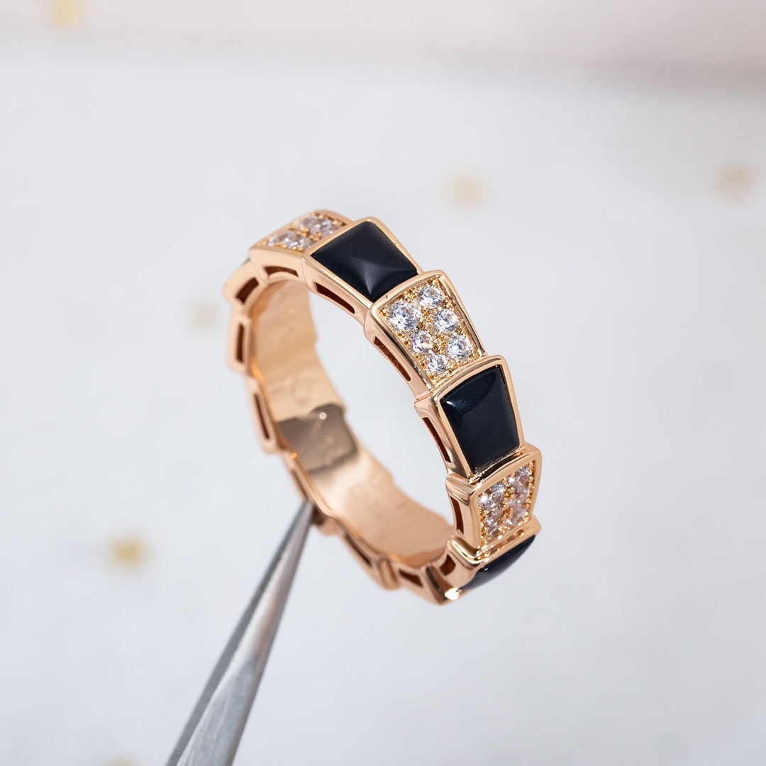 [Resenly Jewelry]SERPENTI RING PINK GOLD BLACK MOP DIAMOND PAVED 4MM