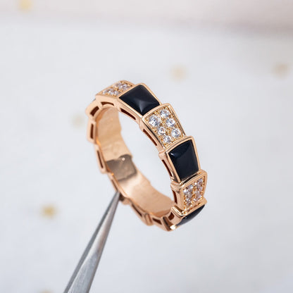 [Resenly Jewelry]SERPENTI RING PINK GOLD BLACK MOP DIAMOND PAVED 4MM