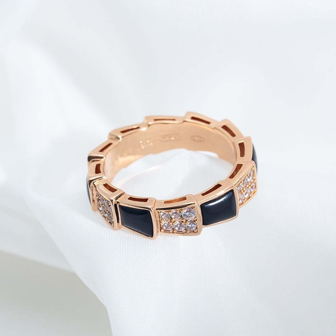 [Resenly Jewelry]SERPENTI RING PINK GOLD BLACK MOP DIAMOND PAVED 4MM