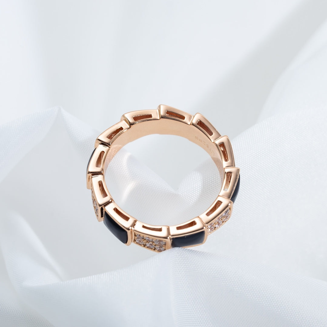 [Resenly Jewelry]SERPENTI RING PINK GOLD BLACK MOP DIAMOND PAVED 4MM