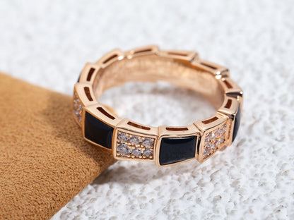 [Resenly Jewelry]SERPENTI RING PINK GOLD BLACK MOP DIAMOND PAVED 4MM