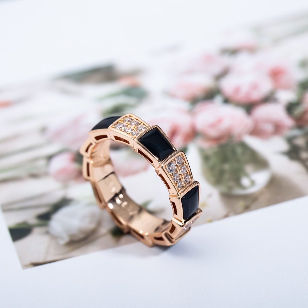 [Resenly Jewelry]SERPENTI RING PINK GOLD BLACK MOP DIAMOND PAVED 4MM