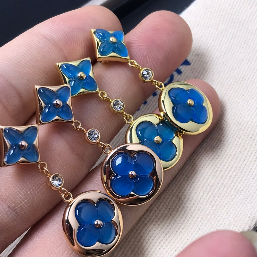[Resenly Jewelry]STAR AND SUN AGATE DIAMOND EARRINGS