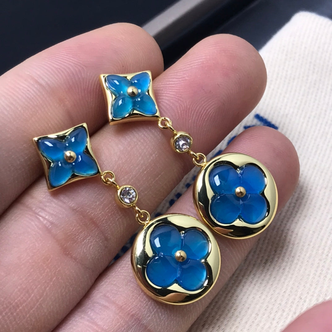 [Resenly Jewelry]STAR AND SUN AGATE DIAMOND EARRINGS
