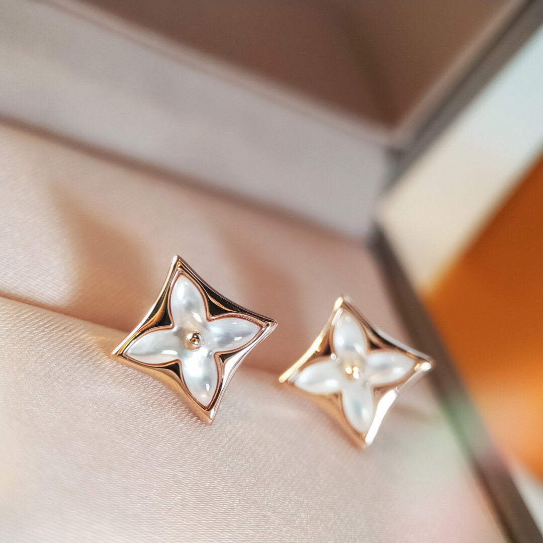 [Resenly Jewelry]STAR MOP PINK GOLD EARRINGS