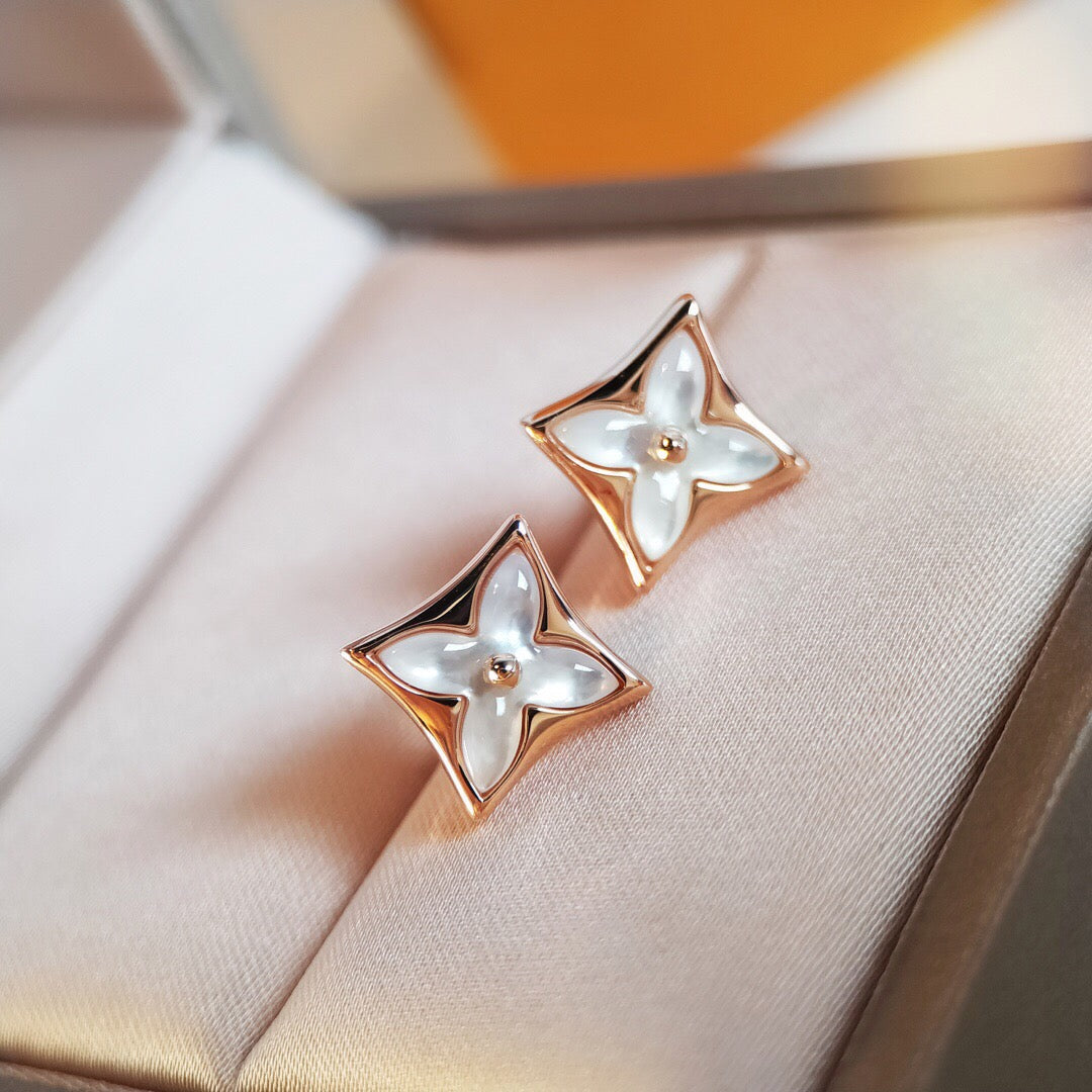 [Resenly Jewelry]STAR MOP PINK GOLD EARRINGS