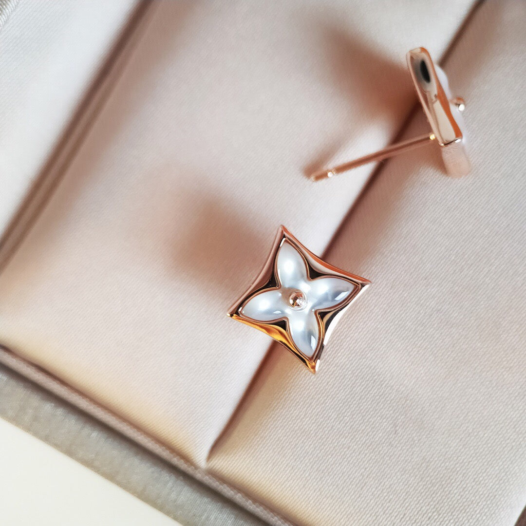 [Resenly Jewelry]STAR MOP PINK GOLD EARRINGS