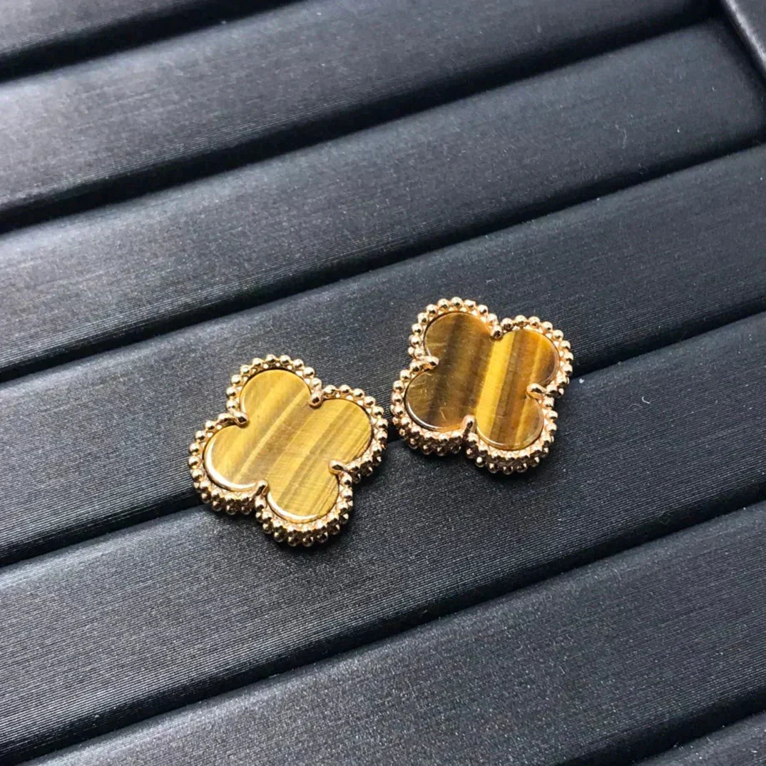[Resenly Jewelry]CLOVER MEDIUM 1 MOTIFS TIGER EYE EARRINGS
