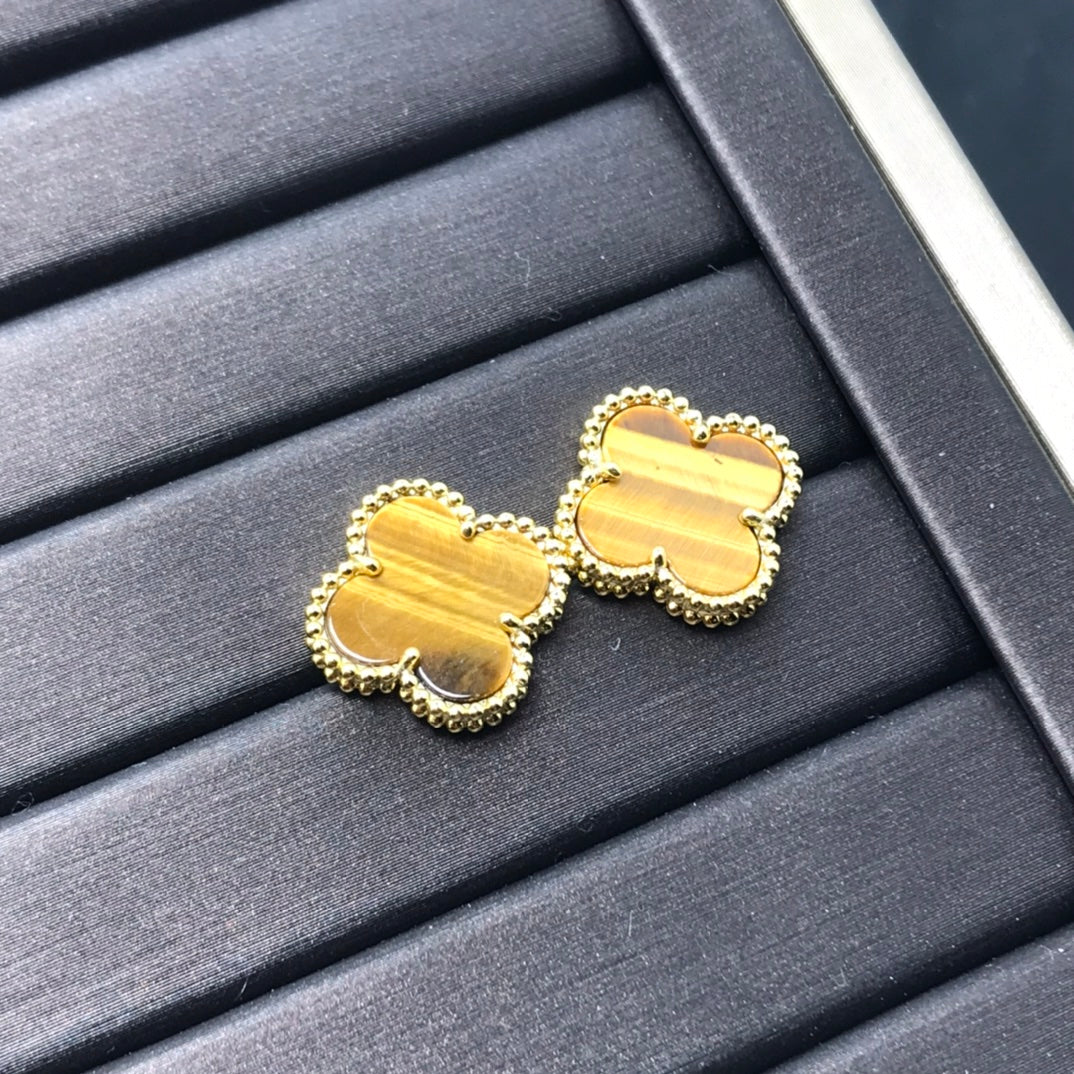 [Resenly Jewelry]CLOVER MEDIUM 1 MOTIFS TIGER EYE EARRINGS