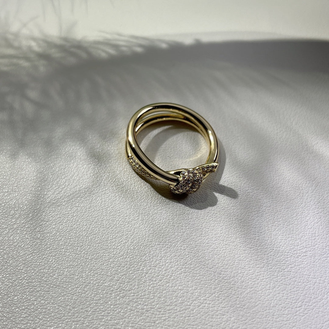 [Resenly Jewelry]KNOT RING DOUBLE ROW GOLD DIAMOND