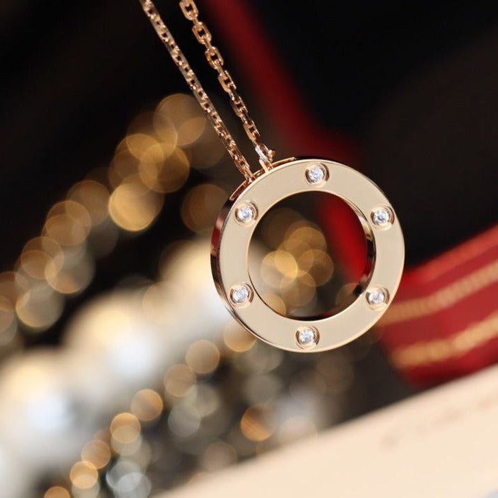 [Resenly Jewelry]LOVE NECKLACE 16MM 6 DIAMONDS PINK GOLD