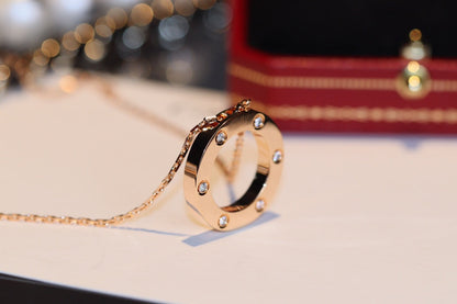 [Resenly Jewelry]LOVE NECKLACE 16MM 6 DIAMONDS PINK GOLD
