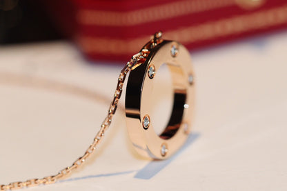 [Resenly Jewelry]LOVE NECKLACE 16MM 6 DIAMONDS PINK GOLD