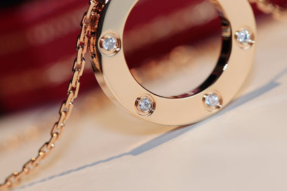 [Resenly Jewelry]LOVE NECKLACE 16MM 6 DIAMONDS PINK GOLD