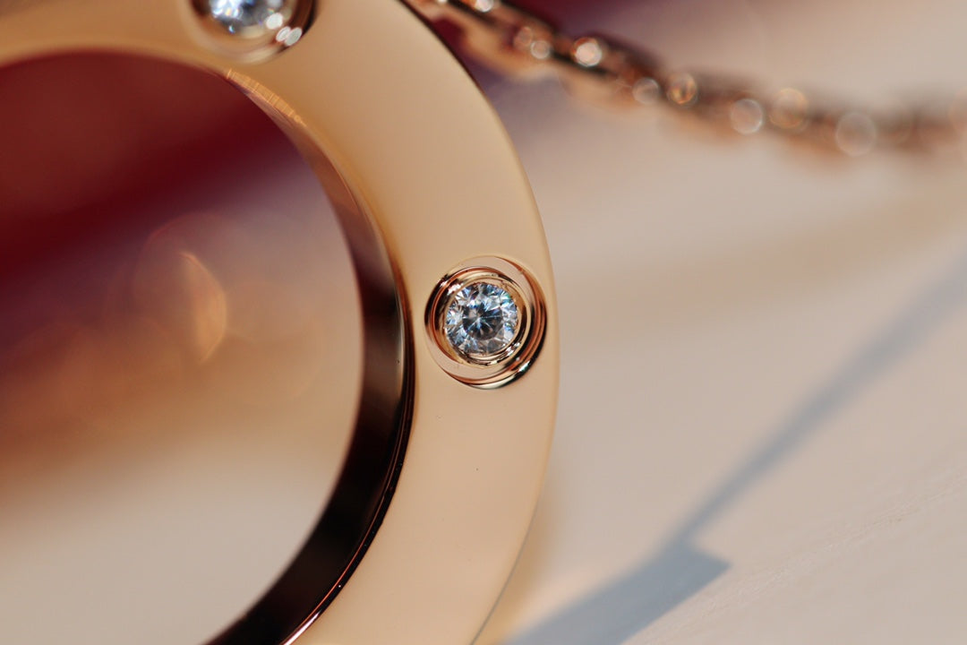 [Resenly Jewelry]LOVE NECKLACE 16MM 6 DIAMONDS PINK GOLD