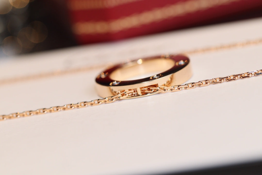 [Resenly Jewelry]LOVE NECKLACE 16MM 6 DIAMONDS PINK GOLD