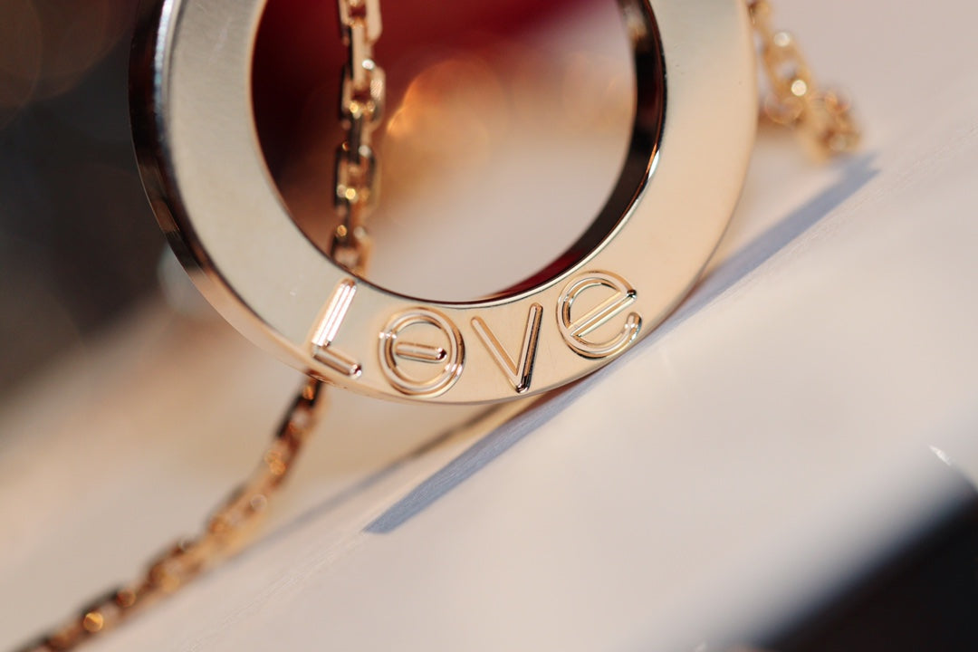 [Resenly Jewelry]LOVE NECKLACE 16MM 6 DIAMONDS PINK GOLD
