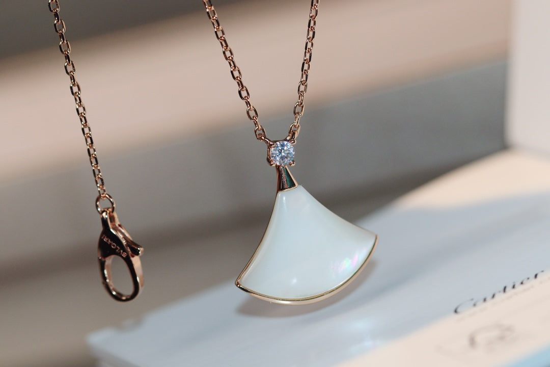 [Resenly Jewelry]DREAM NECKLACE WHITE MOP PINK GOLD 1 DIAMOND