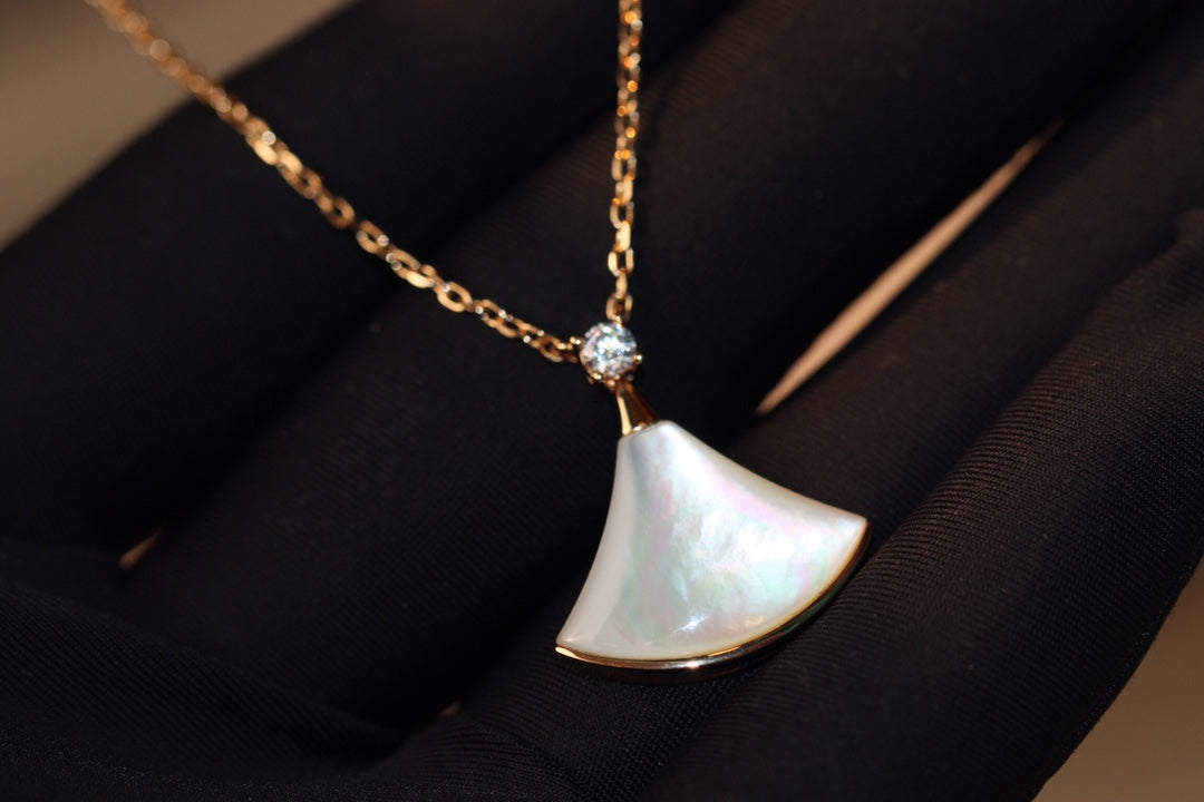 [Resenly Jewelry]DREAM NECKLACE WHITE MOP PINK GOLD 1 DIAMOND