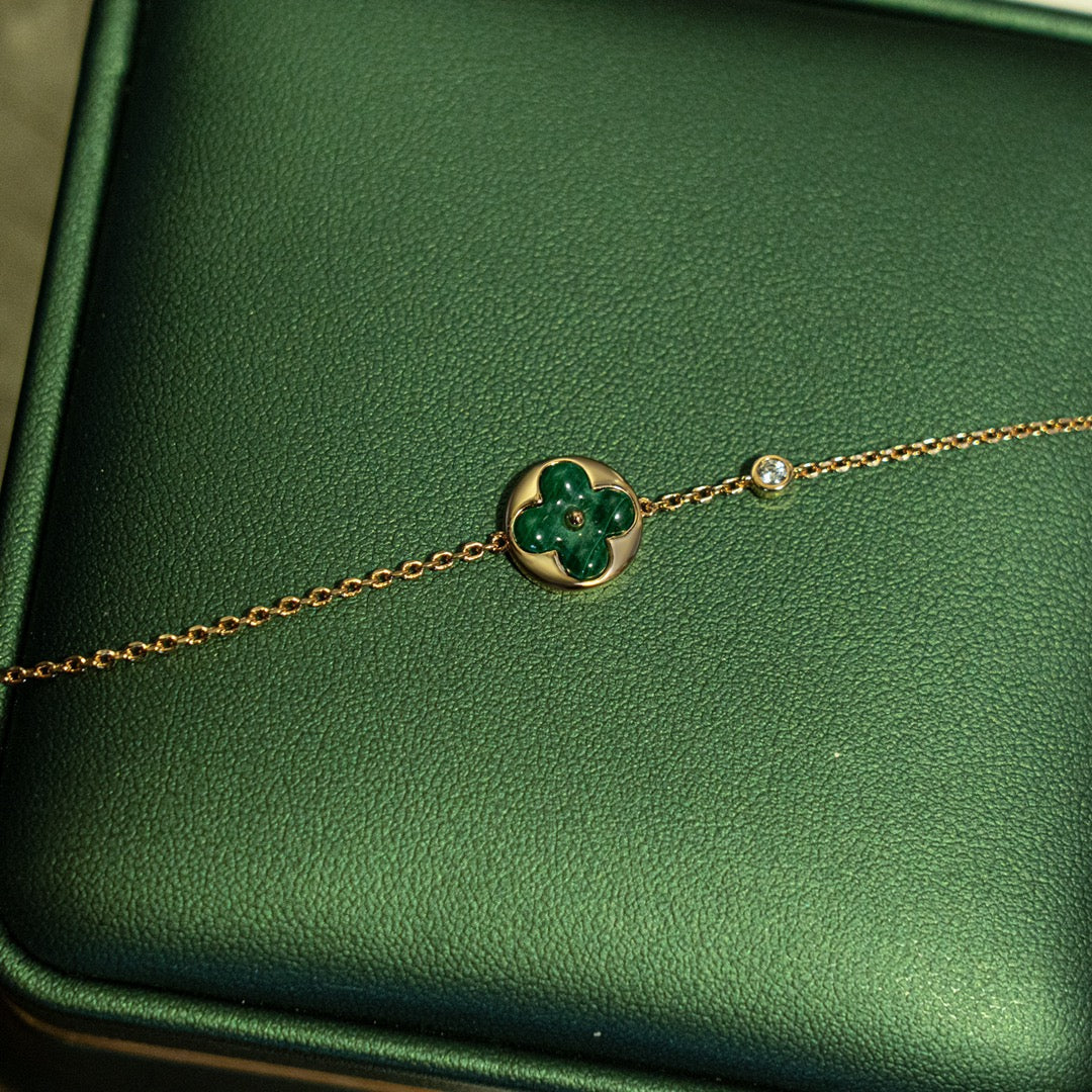 [Resenly Jewelry]SUN MALACHITE 1 DIAMOND PINK GOLD BRACELET