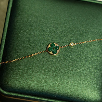 [Resenly Jewelry]SUN MALACHITE 1 DIAMOND PINK GOLD BRACELET