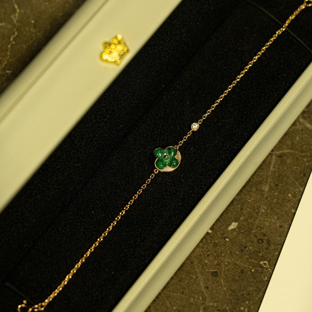 [Resenly Jewelry]SUN MALACHITE 1 DIAMOND PINK GOLD BRACELET