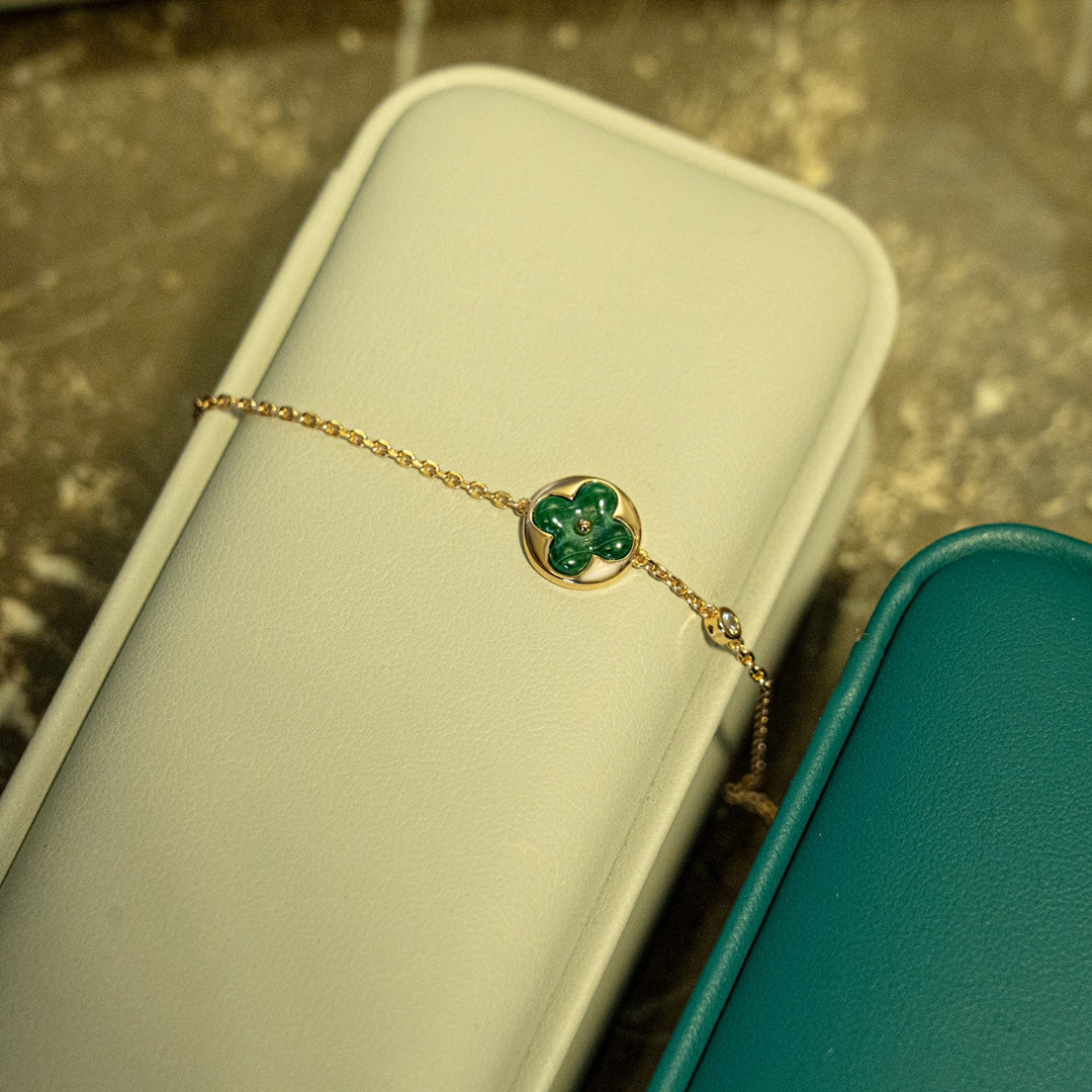 [Resenly Jewelry]SUN MALACHITE 1 DIAMOND PINK GOLD BRACELET