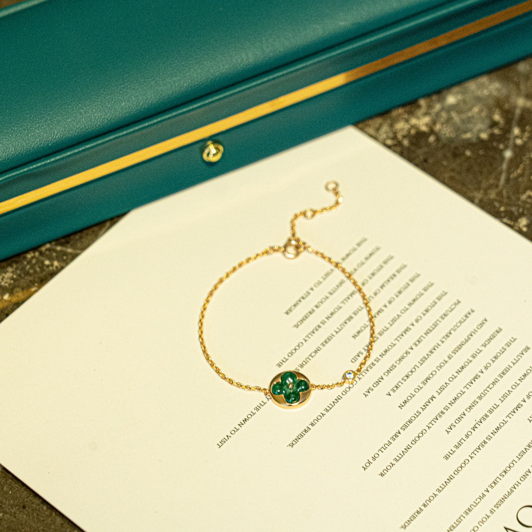 [Resenly Jewelry]SUN MALACHITE 1 DIAMOND PINK GOLD BRACELET