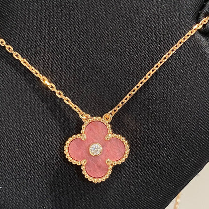 [Resenly Jewelry]CLOVER 15MM DIAMOND RHODONITE NECKLACE