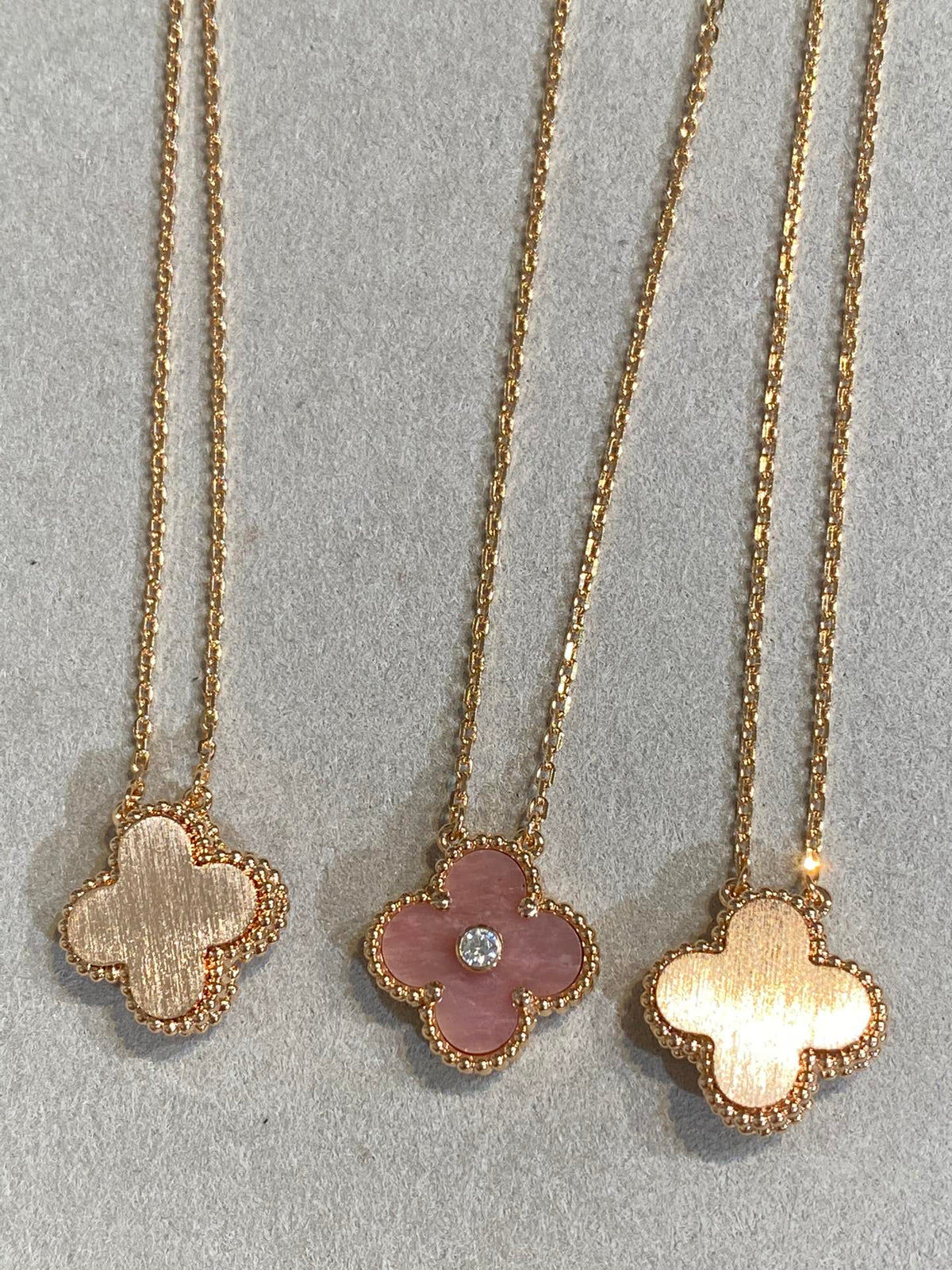 [Resenly Jewelry]CLOVER 15MM DIAMOND RHODONITE NECKLACE