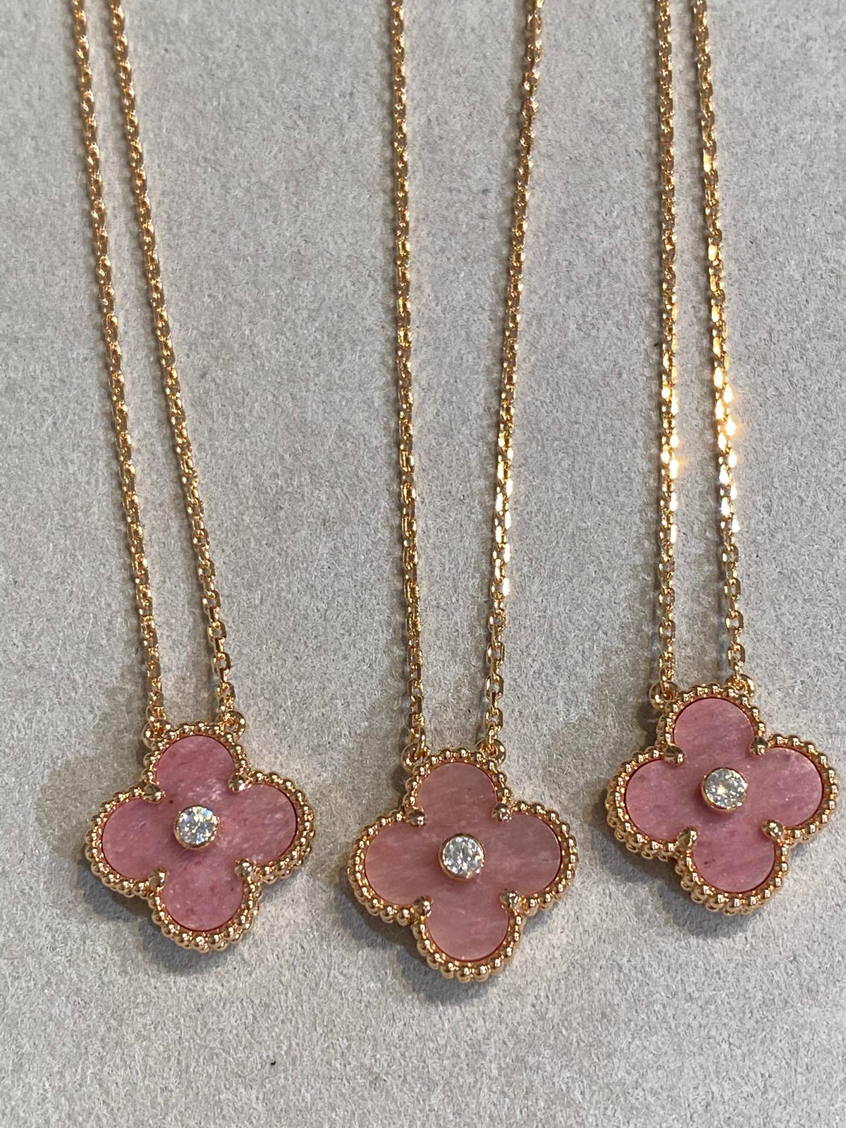 [Resenly Jewelry]CLOVER 15MM DIAMOND RHODONITE NECKLACE