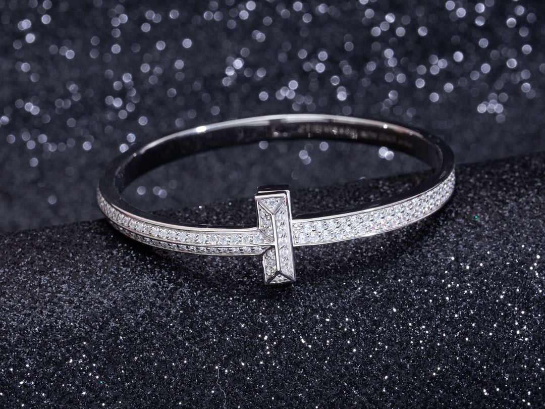 [Resenly Jewelry]WIDE DIAMONDS HINGED BANGLE SILVER