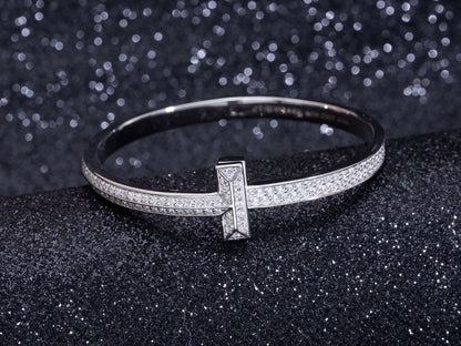 [Resenly Jewelry]WIDE DIAMONDS HINGED BANGLE SILVER