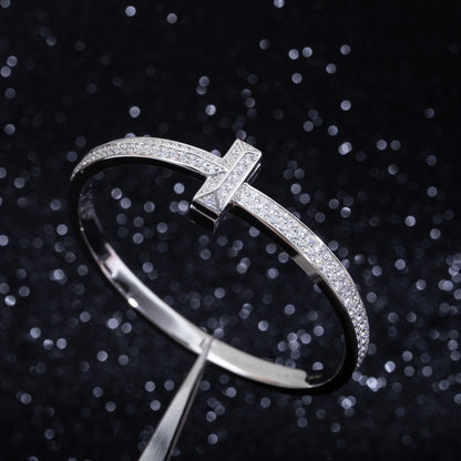 [Resenly Jewelry]WIDE DIAMONDS HINGED BANGLE SILVER