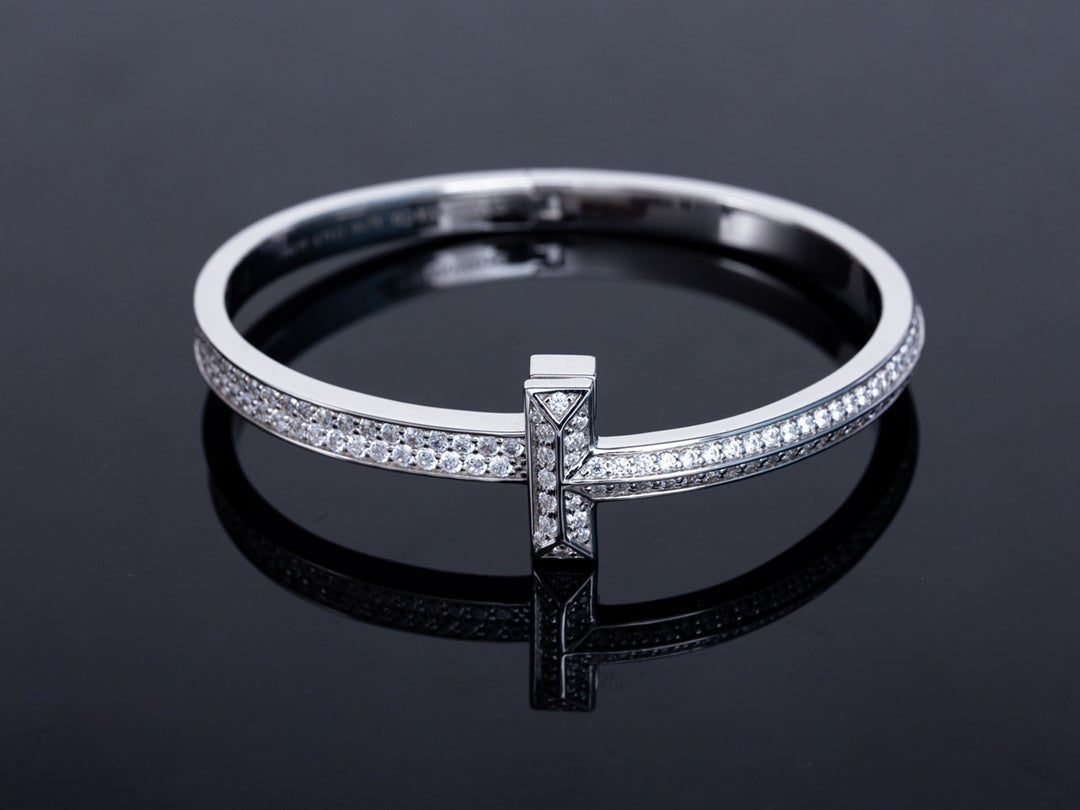 [Resenly Jewelry]WIDE DIAMONDS HINGED BANGLE SILVER