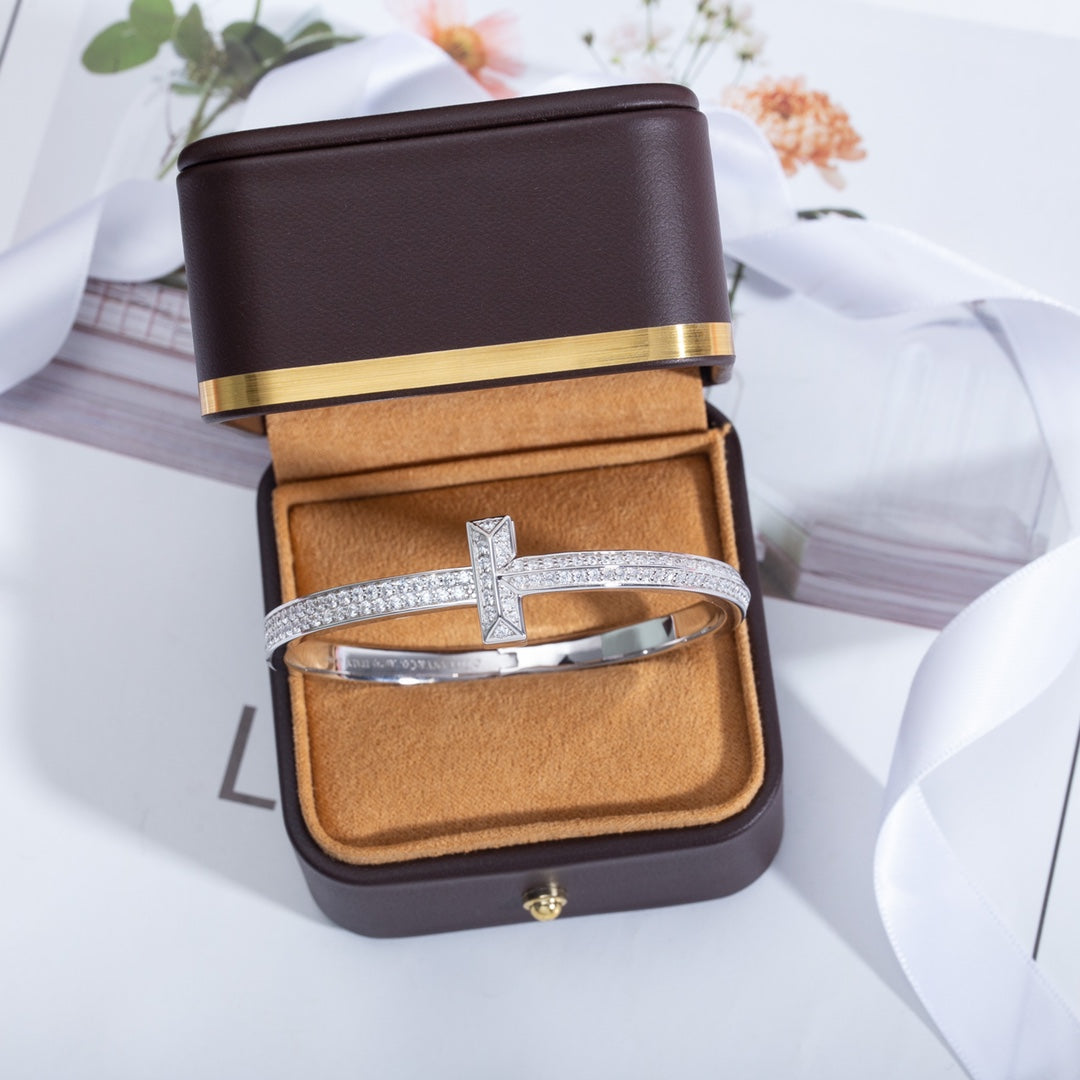[Resenly Jewelry]WIDE DIAMONDS HINGED BANGLE SILVER