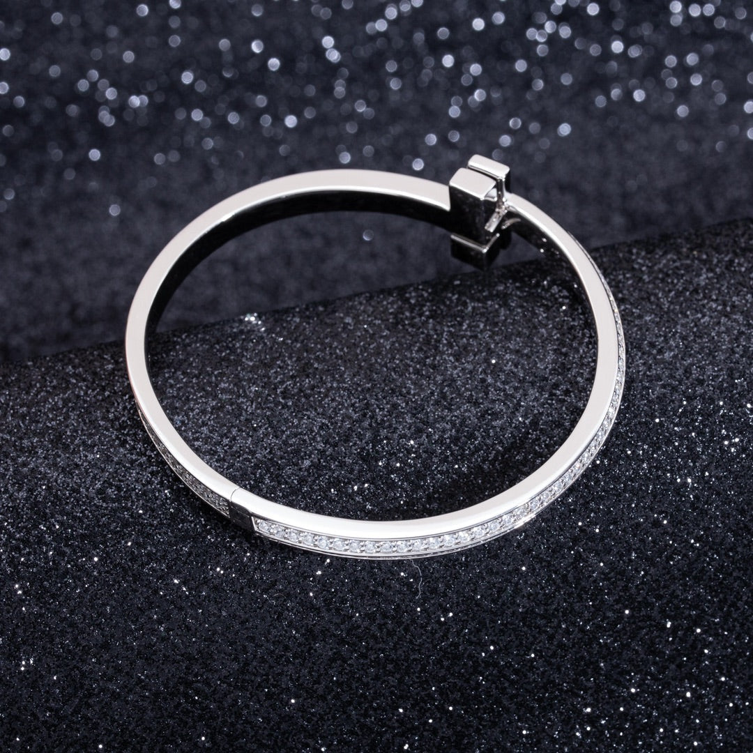 [Resenly Jewelry]WIDE DIAMONDS HINGED BANGLE SILVER