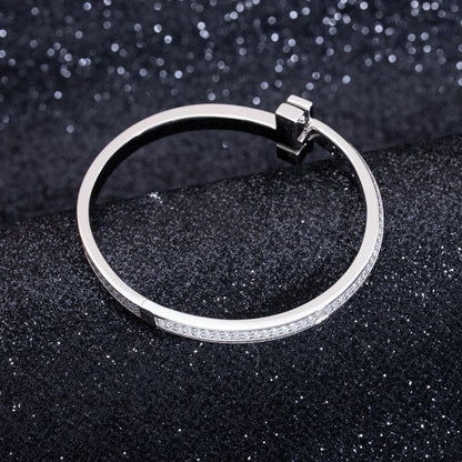 [Resenly Jewelry]WIDE DIAMONDS HINGED BANGLE SILVER