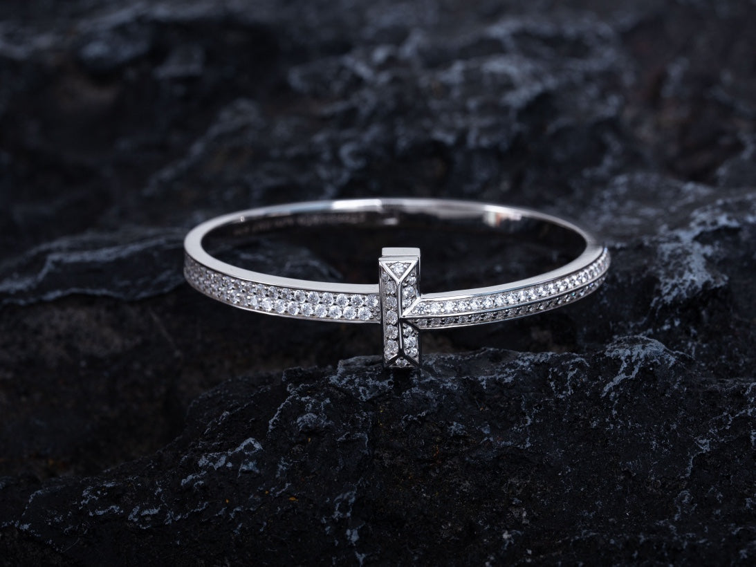 [Resenly Jewelry]WIDE DIAMONDS HINGED BANGLE SILVER