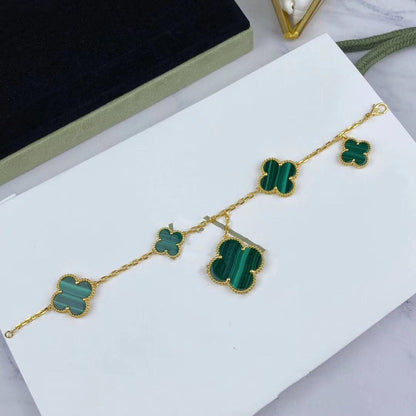 [Resenly Jewelry]MAGIC CLOVER MALACHITE GOLD BRACELET 5 MOTIFS