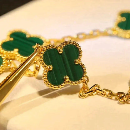 [Resenly Jewelry] CLOVER 5 MOTIF MALACHITE BRACELET COLLECTION