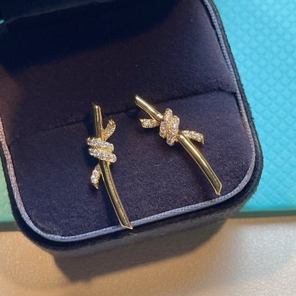 [Resenly Jewelry]KNOT EARRINGS GOLD DIAMOND