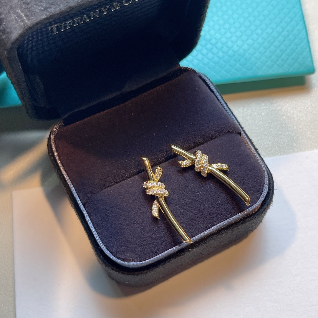 [Resenly Jewelry]KNOT EARRINGS GOLD DIAMOND