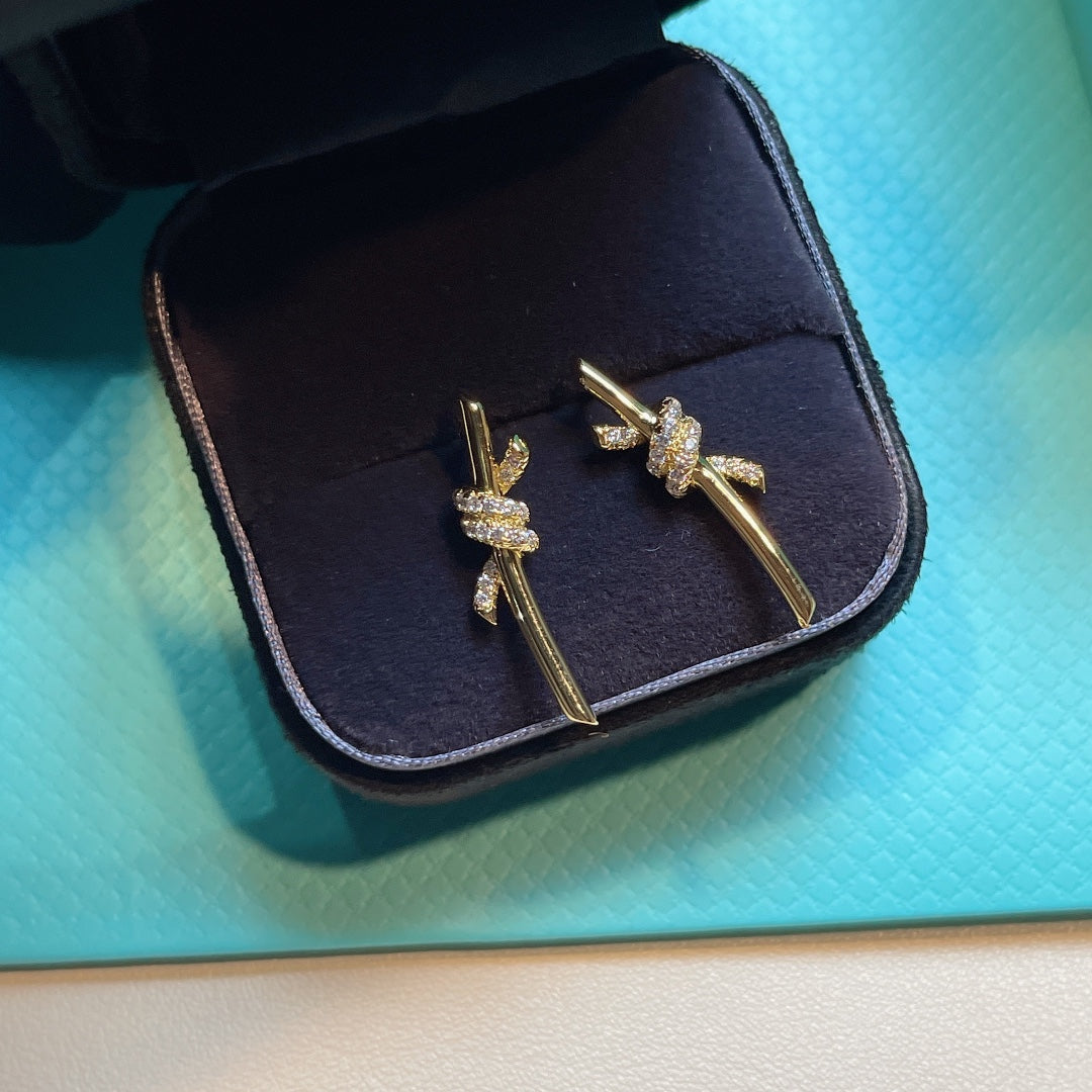 [Resenly Jewelry]KNOT EARRINGS GOLD DIAMOND